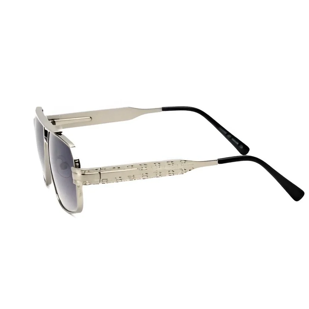 Mens‎ Sunglasses Silver Metal Frame Gradient Lens Double Bridge Aviator Outfit